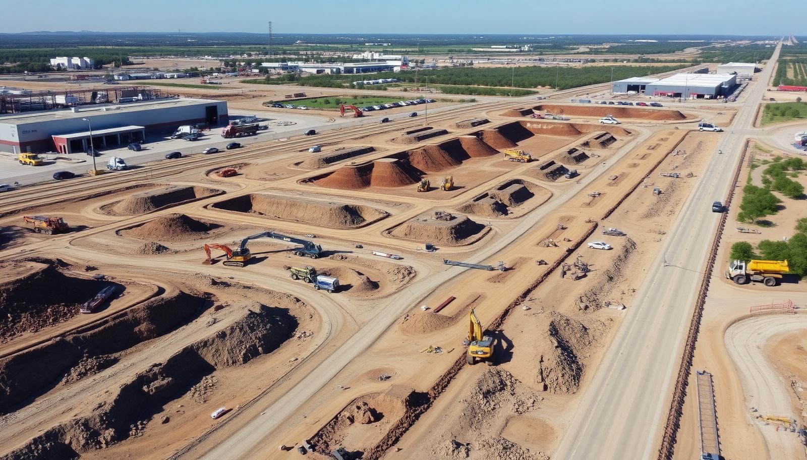 Mass grading and utility trenching across a large data center campus site during early works