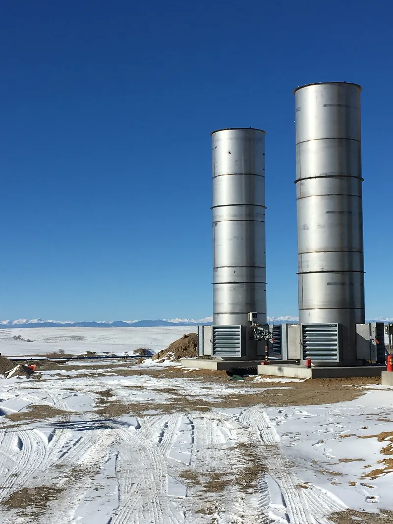 Enclosed Combustion Device - Large flow, high DRE enclosed combustor system engineered for maximum destruction efficiency at remote production sites.